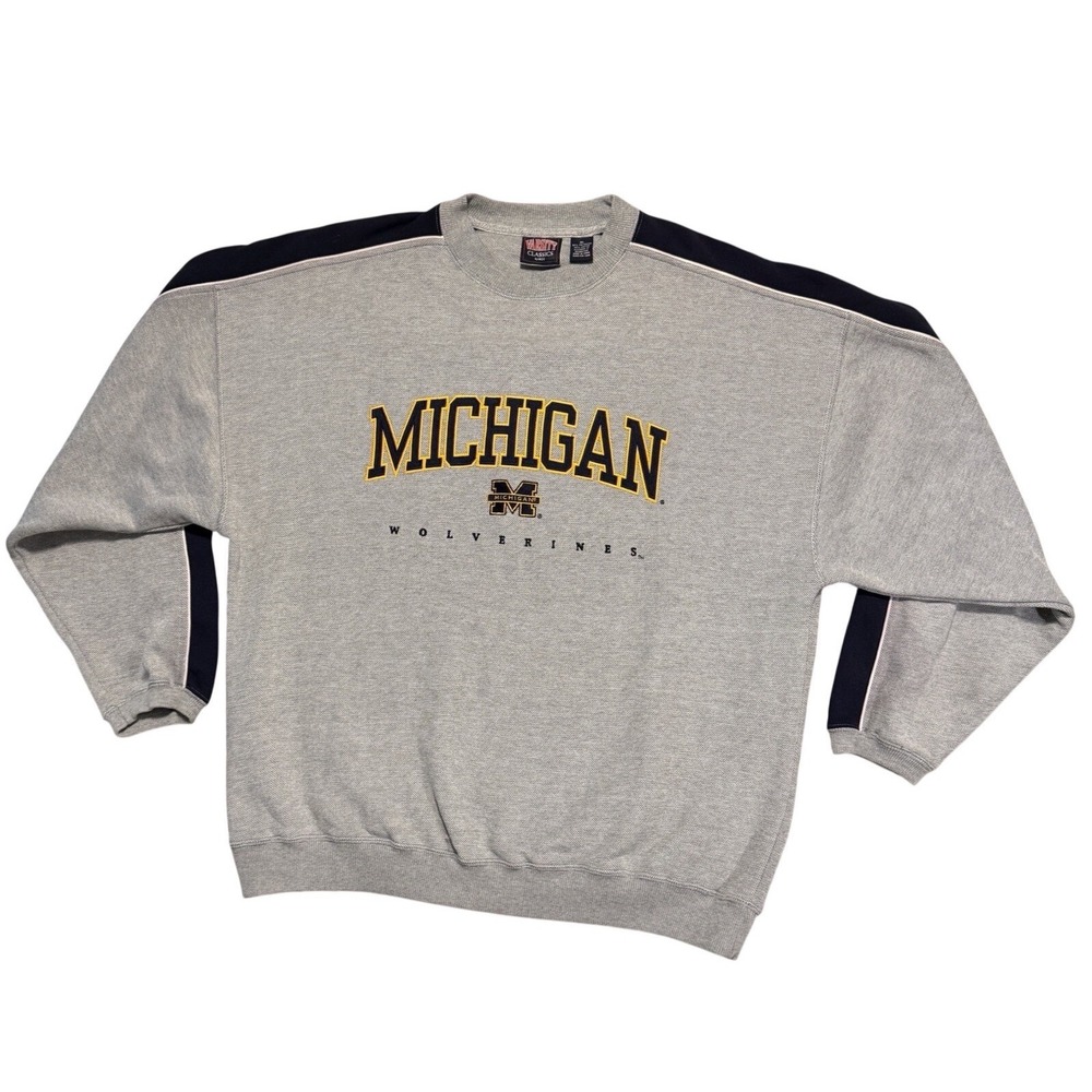 Vintage Michigan Wolverines Crewneck Sweater Mens XL Baggy Oversized Gray